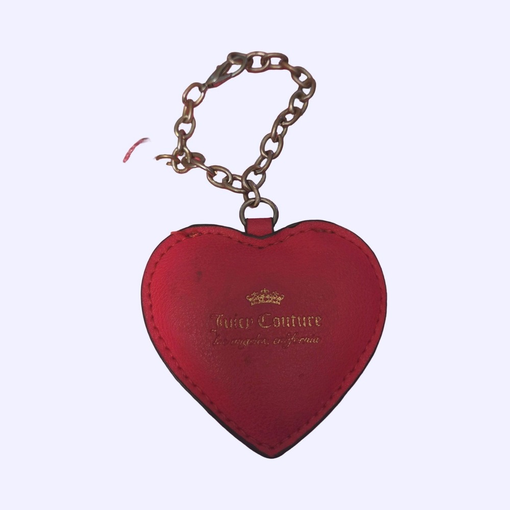 Juicy Couture Red Heart Bag Charm Gold Tone Crown Logo Keychain